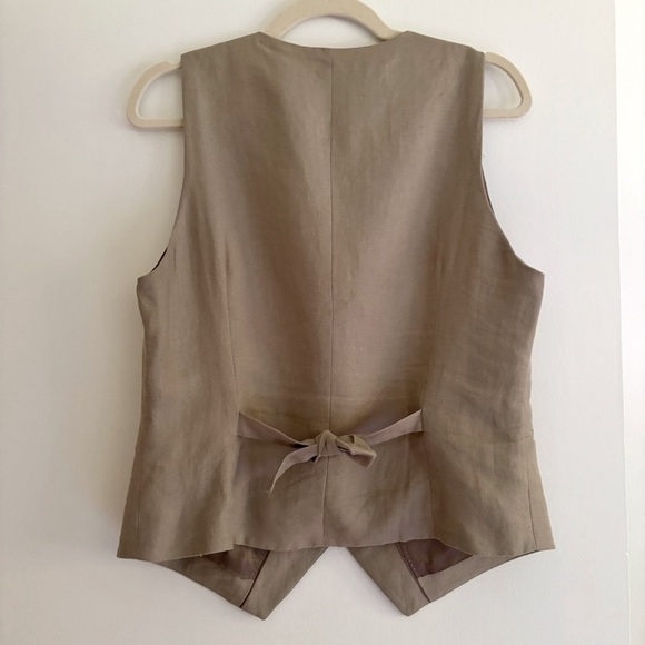 Massimo Dutti Linen V Neck Waistcoat Vest Taupe Beige Brown Size L - Picture 7 of 7